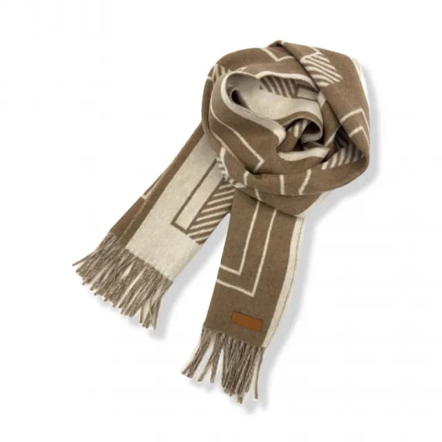 【Hermes 愛馬仕】羊絨圍巾 經典標誌圖案(棕色)