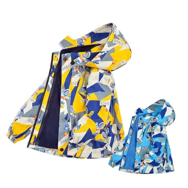 【橘魔法】男童 拚色太空人風衣外套(2件式可拆 厚外套 衝鋒衣 長袖外套 連帽外套 保暖 大童 兒童 童裝)