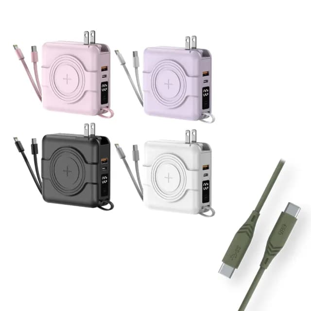 【ASPOR】A338 10000mAh  20W4孔輸出 MagSafe無線充電+自帶線行動電源+數顯充電頭PD快充五合一(4色可選)