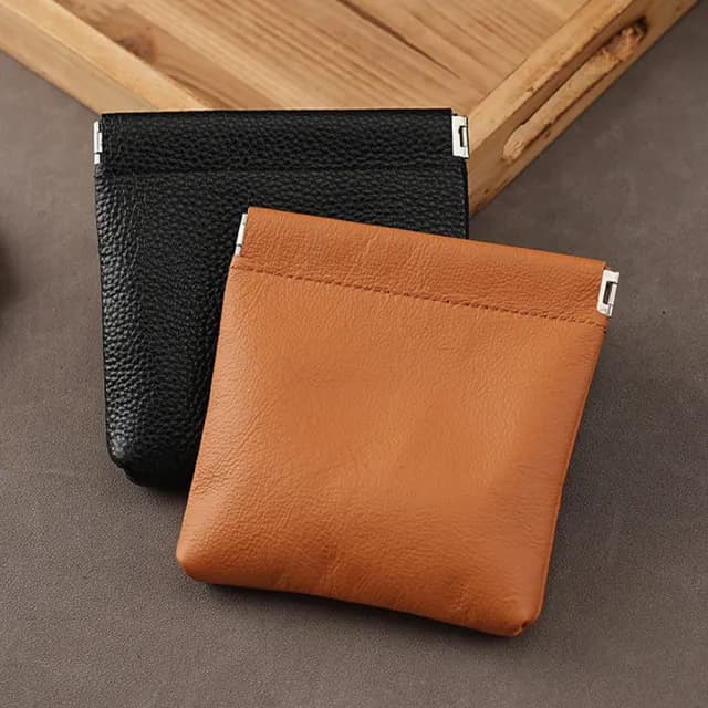 【MoonDy】零錢包 彈片收納包 鑰匙包 耳機包 飾品收納 小包包 自動開合收納包 口紅包 真皮