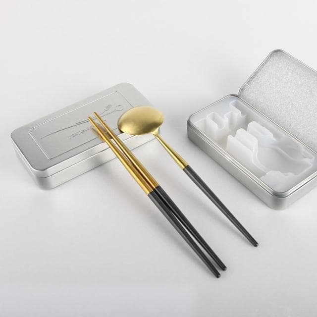 【Royal Duke】304不鏽鋼摺疊餐具筷匙兩件組★買一送一(環保  外出攜帶 附盒 勺 湯匙 筷 餐筷 不鏽鋼)