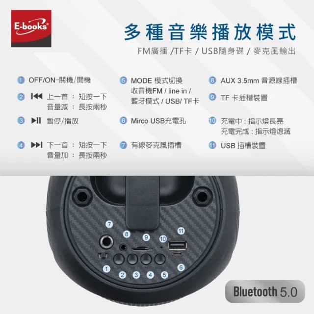 【E-books】D63 多功能可攜式立體派對炫光藍牙喇叭