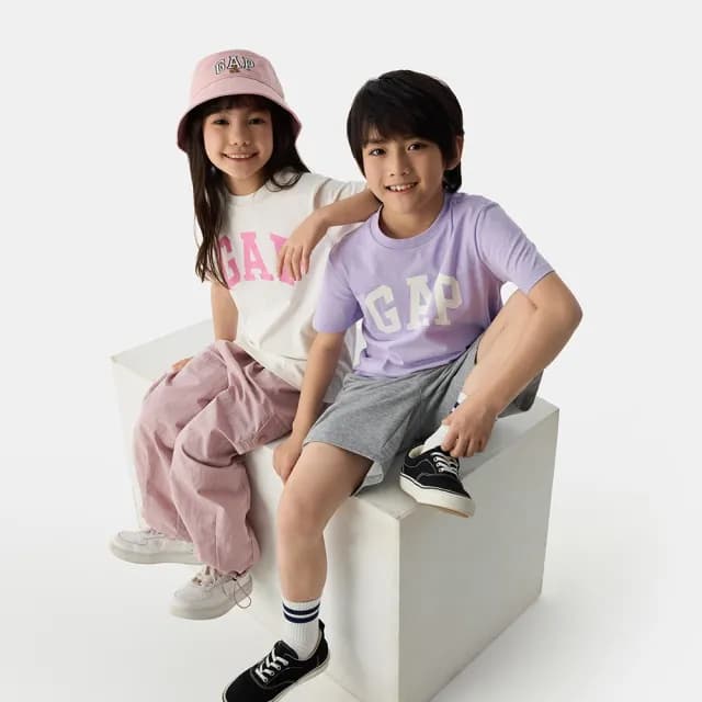 【GAP】兒童裝 Logo純棉印花圓領短袖T恤兩件組-淡紫色組合(687268)