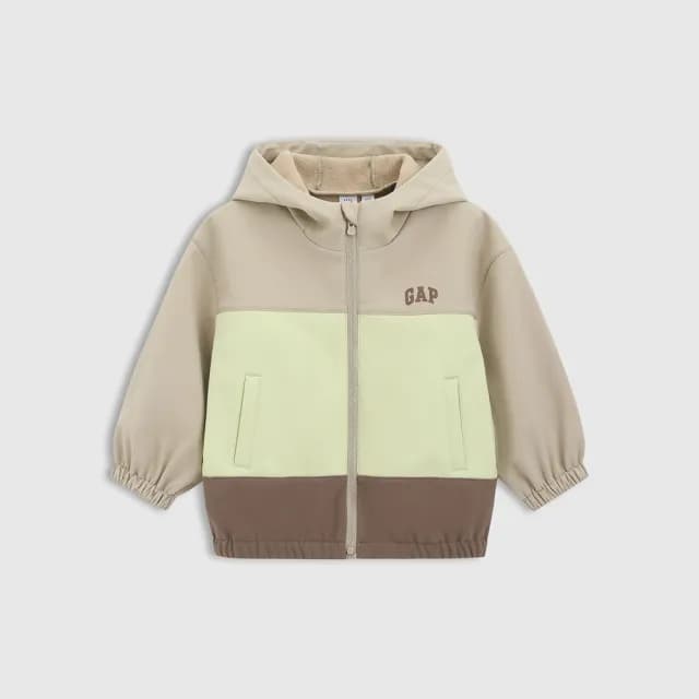 【GAP】男幼童裝 Logo印花防風防潑連帽外套-卡其色(759387)