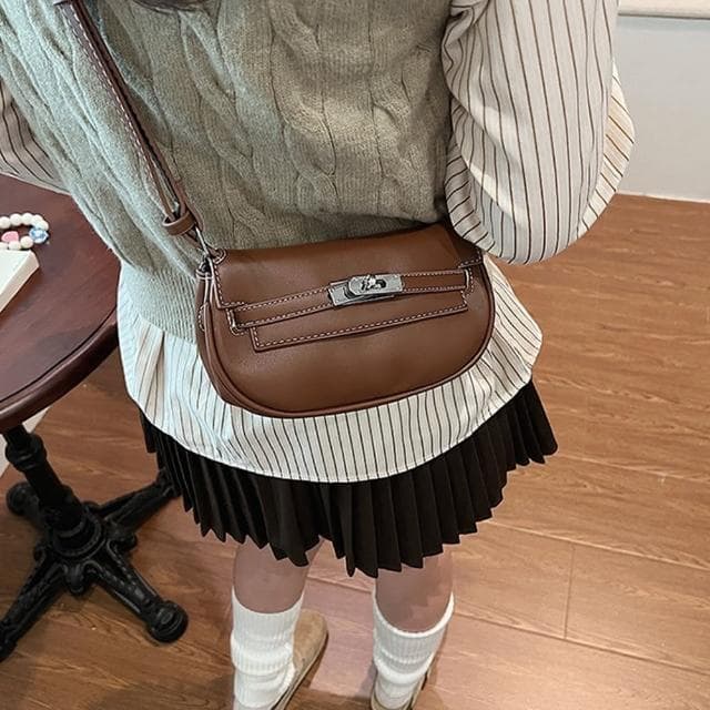 【LEESA】母親節禮物 子母包\斜背包\馬鞍包\單肩包\小方包\隨身小包\棕色包包\可愛包包\復古百搭\腰包\小包