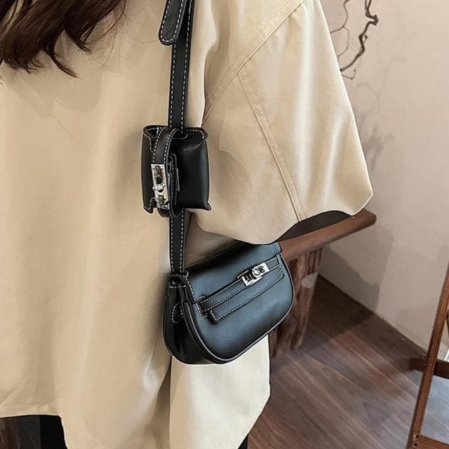 【LEESA】母親節禮物 子母包\斜背包\馬鞍包\單肩包\小方包\隨身小包\棕色包包\可愛包包\復古百搭\腰包\小包