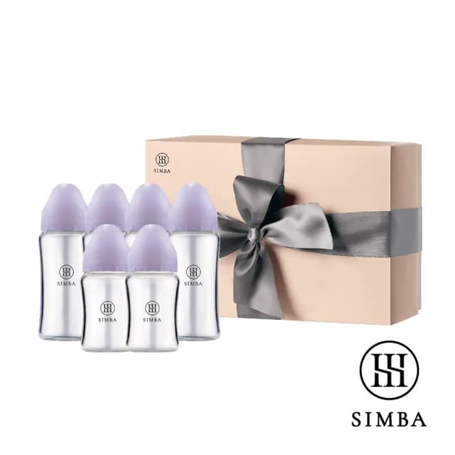 【Simba 小獅王辛巴官方直營】蘊蜜質金玻璃寬口奶瓶禮盒(摩卡慕斯/紫芙/彌月禮盒/4大2小)