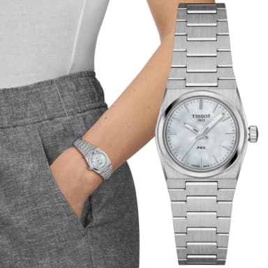 【TISSOT 天梭】PRX系列 1970復刻 復古珍珠貝腕錶 母親節 禮物 推薦(T1370101111100)