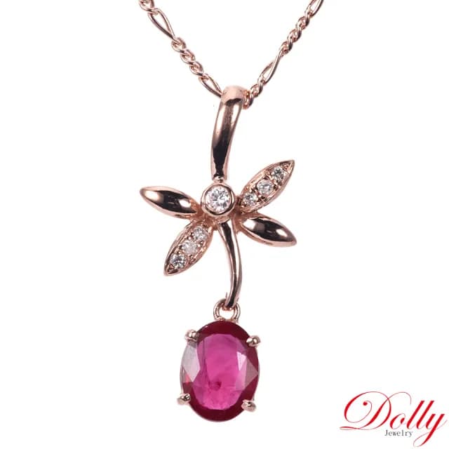 【DOLLY】14K金 緬甸紅寶石玫瑰金鑽石項鍊-002(母親節 長輩送禮 交換禮物首選)