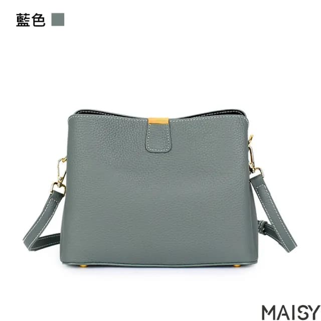 【MAISY】情人節禮物 真皮 時尚百搭雙肩帶質感頭層牛皮手提包(真皮包包 棕色／黑色／綠色／米色／卡其色)