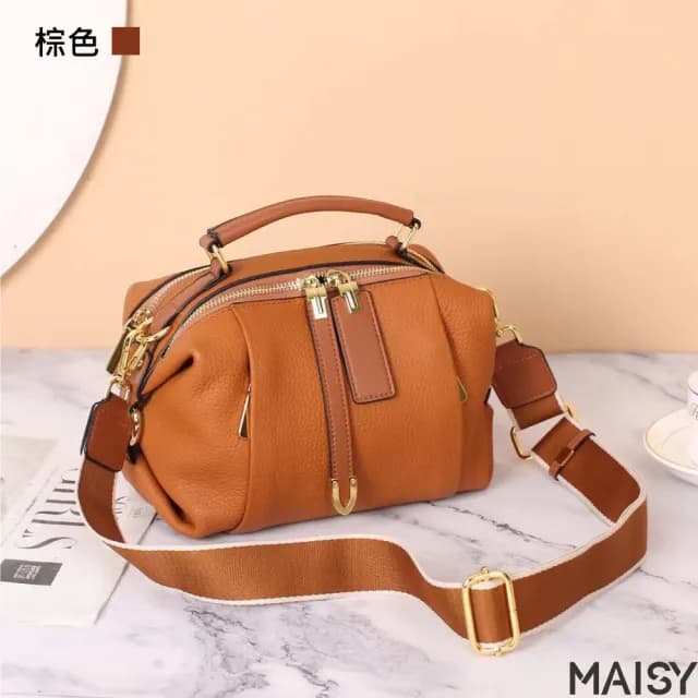 【MAISY】父親節禮物 復古真皮高級感波士頓包(真皮包包 現+預  米色／灰色／綠色／棕色／黑色)