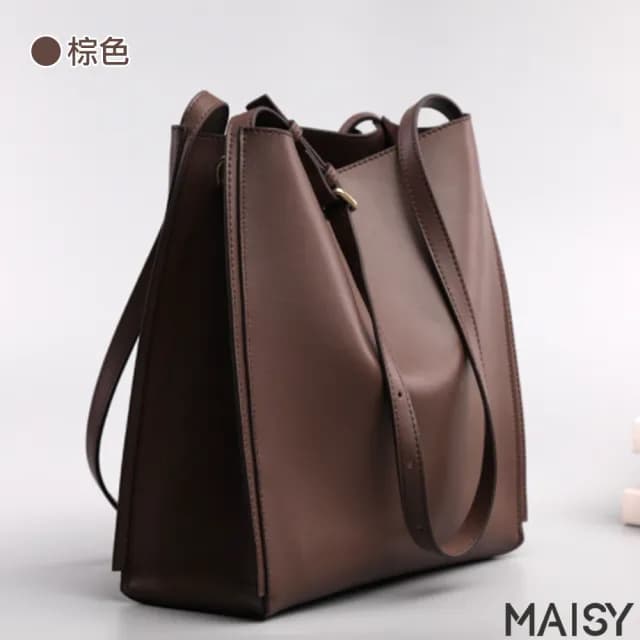 【MAISY】情人節禮物 簡約質感真皮單肩斜背托特包 肩背包 側背包(真皮包包 現+預  黑色 / 棕色)