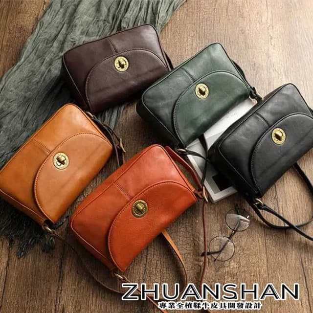 【ZHUANSHAN】情人節禮物 真皮 大容量通勤植鞣牛皮手提包 肩背包(真皮包包 咖啡色／黑色／墨綠色／棕色)