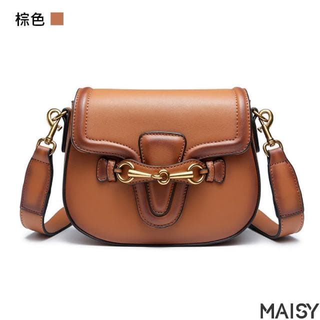 【MAISY】母親節禮物 復古雙肩帶鞍馬大小款單肩包(現+預  棕色／黑色／紅色)