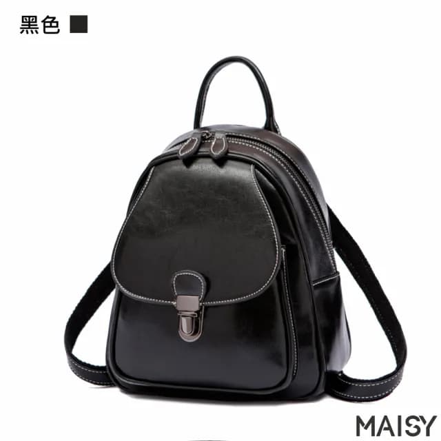 【MAISY】情人節禮物 真皮 復古油蠟牛皮後背包(真皮包包 現+預 綠色／黑色／土黃色／咖啡色)