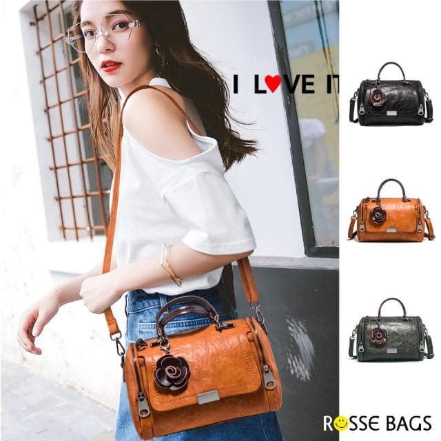 【Rosse Bags】母親節禮物 百搭復古波士頓包(現+預  黑色／綠色／橙色)
