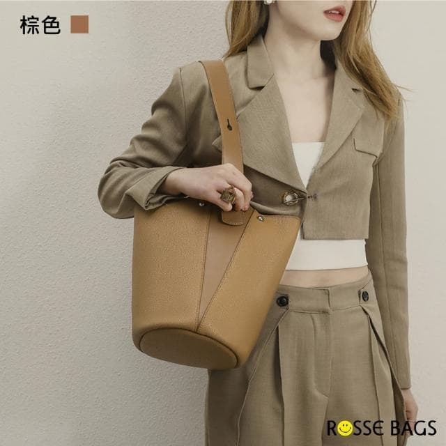【Rosse Bags】母親節禮物 質感通勤手提托特水桶包(棕色)