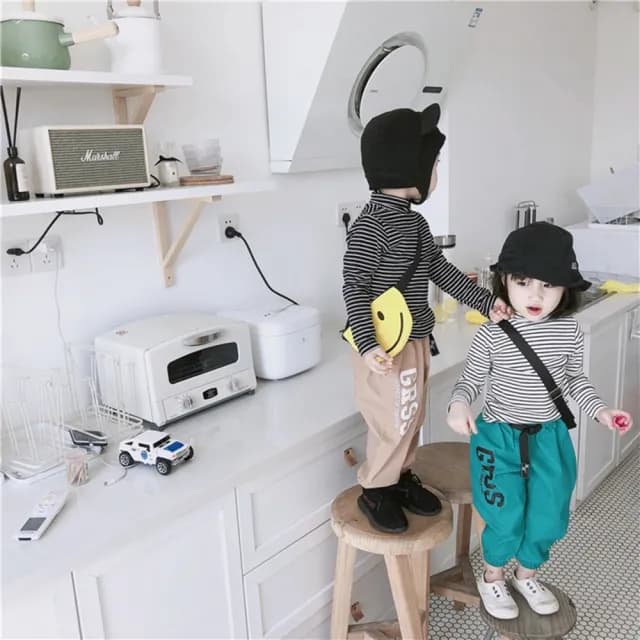 【橘魔法】百搭全棉條紋高領長袖上衣(打底衫 內搭衣 女童 童裝 兒童 男童 中性款)