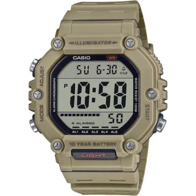 【CASIO 卡西歐】大屏幕顯示 10年電力手錶-卡其 送禮 禮物 推薦(AE-1600H-5AV)