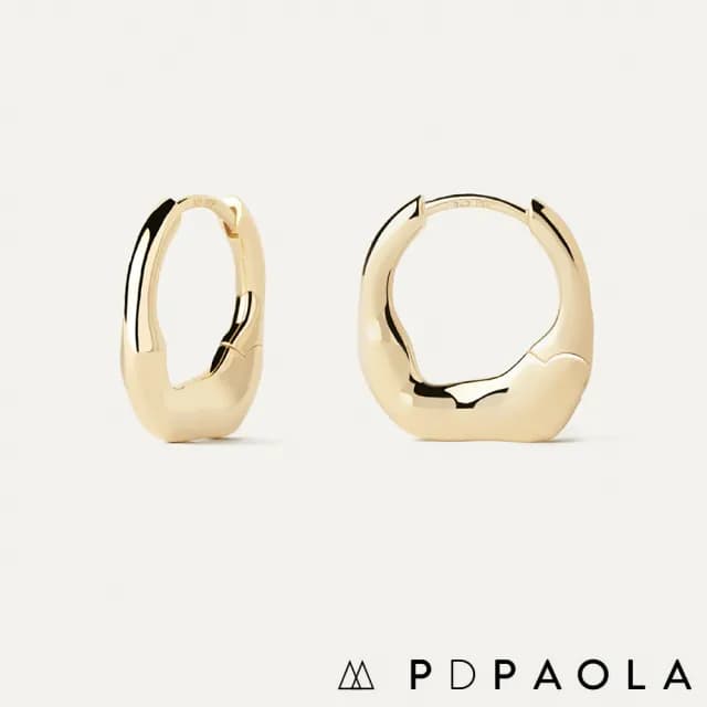 【PD PAOLA】西班牙時尚潮牌 優雅波浪紋 金色中圓耳環 MINI MAGMA(925純銀鑲18K金)