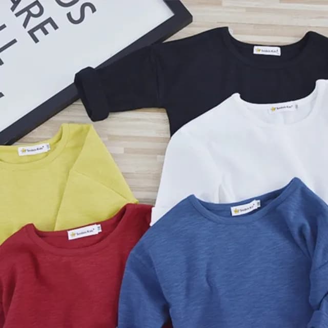 【橘魔法】素色紋理棉柔長袖上衣(長袖上衣 中性款 圓領 兒童 童裝 男童 女童)