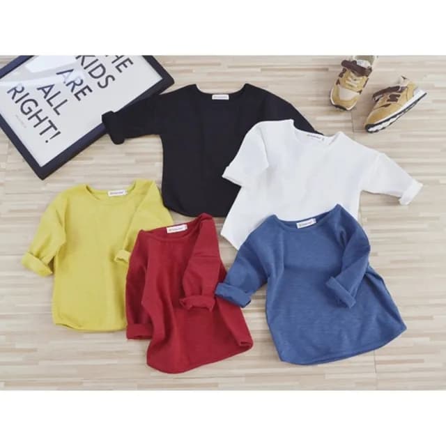 【橘魔法】素色紋理棉柔長袖上衣(長袖上衣 中性款 圓領 兒童 童裝 男童 女童)