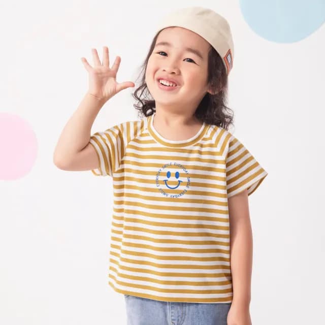 【OB 嚴選】Smile微笑自訂款條紋男女童短袖上衣童裝 《QA1508》