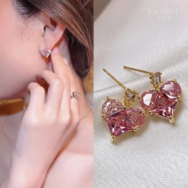 【Golicc】耳環 粉色 愛心(母親節 生日 情人節 飾品 耳飾 耳墜 禮物)