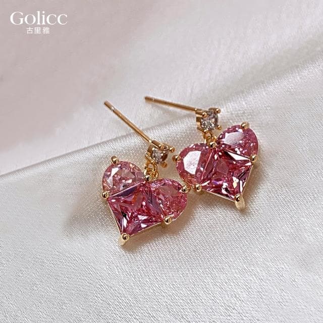 【Golicc】耳環 粉色 愛心(618 七夕 情人節 生日 飾品 耳飾 耳墜 禮物)