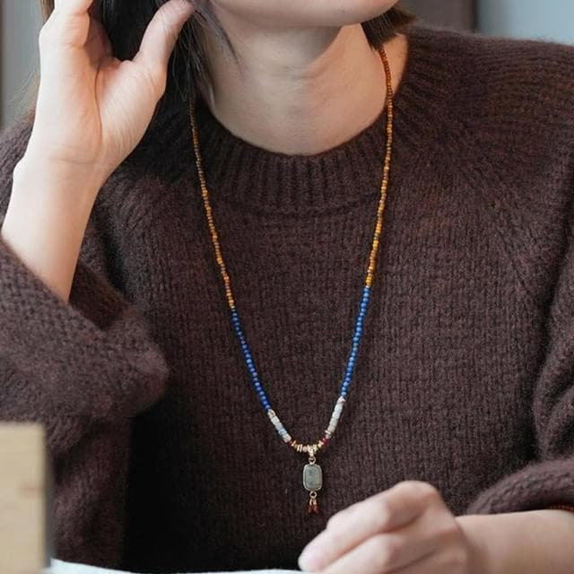 【LEEHER】吊墜/吊飾/拼色/項鍊/女生項鍊/女生禮物/生日禮物/古風/飾品/拉長石/復古飾品/項鍊情侶/