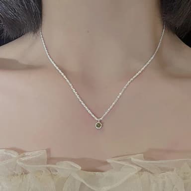 【LEEHER】吊飾/鎖骨鏈/925純銀項鍊/項鍊/送女生/生日禮物/滿天星項鍊/項鍊女/ins風/綠鋯石/