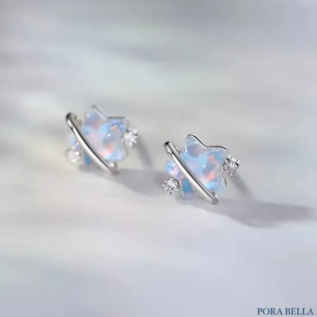 【Porabella】S925純銀鋯石耳環耳釘 星星耳釘 月光石耳環 招好運桃花耳針 耳飾 Earrings
