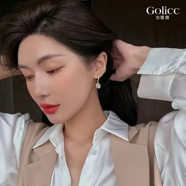 【Golicc】耳環 貓眼石 精緻鑲鑽 耳飾(七夕 情人節 生日 飾品 耳釘 耳飾 耳墜 禮物)