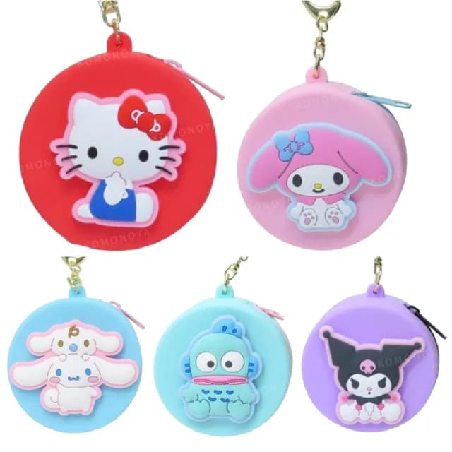 【小禮堂】Sanrio 三麗鷗 矽膠圓形零錢包吊飾 坐姿款 Kitty 酷洛米 人魚漢頓(平輸品)