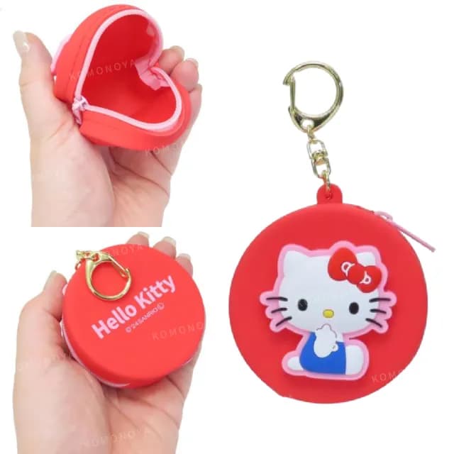 【小禮堂】Sanrio 三麗鷗 矽膠圓形零錢包吊飾 坐姿款 Kitty 酷洛米 人魚漢頓(平輸品)