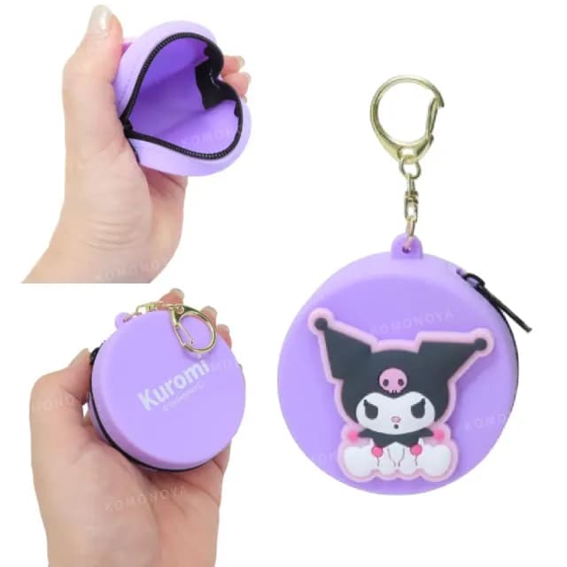 【小禮堂】Sanrio 三麗鷗 矽膠圓形零錢包吊飾 坐姿款 Kitty 酷洛米 人魚漢頓(平輸品)
