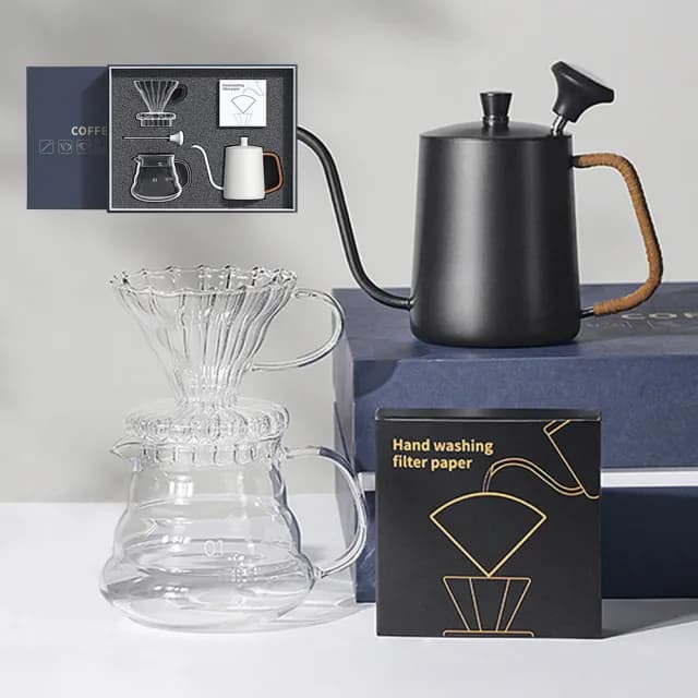 【pakchoice】入門5件組手沖咖啡套組禮盒 生日禮物(手沖壺+濾杯+分享壺+濾紙+溫度針)
