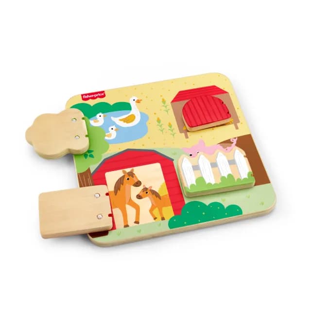 【Fisher price 費雪】木製農場動物板(寶寶安撫/嬰兒玩具/彌月禮/新生兒)