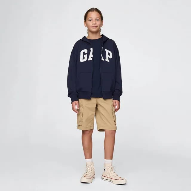 【GAP】男童裝 Logo刺繡連帽外套-海軍藍(743966)