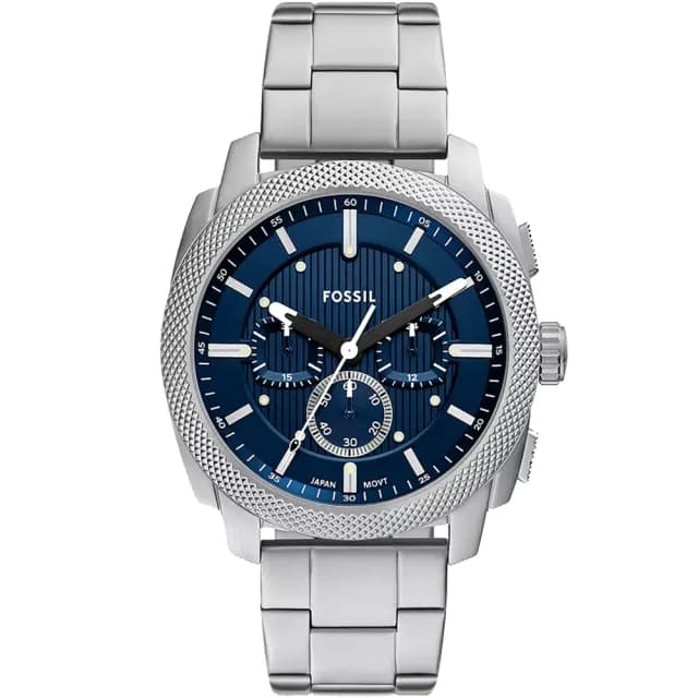 【FOSSIL】Machine 簡約工業風三眼計時手錶-銀x藍/44mm 禮物 送禮 推薦(FS6096)