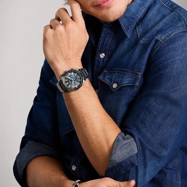 【FOSSIL】Everett 時尚三眼計時手錶-黑/44mm 禮物 送禮 推薦(FS6107)