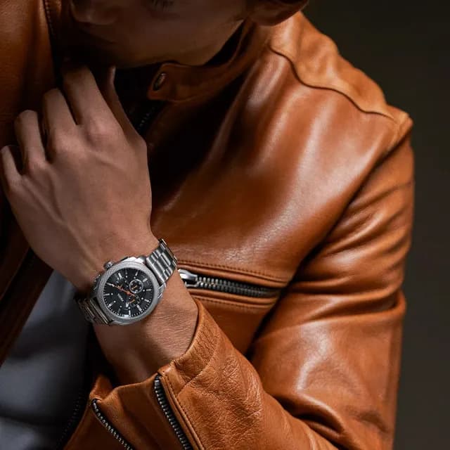 【FOSSIL】Machine 簡約撞色工業風三眼計時手錶-銀x黑/44mm 禮物 送禮 推薦(FS6095)