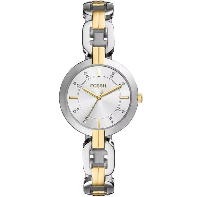 【FOSSIL】Kerrigan 晶鑽大三針雙色女錶-銀x金/32mm 禮物 送禮 推薦(BQ5000)