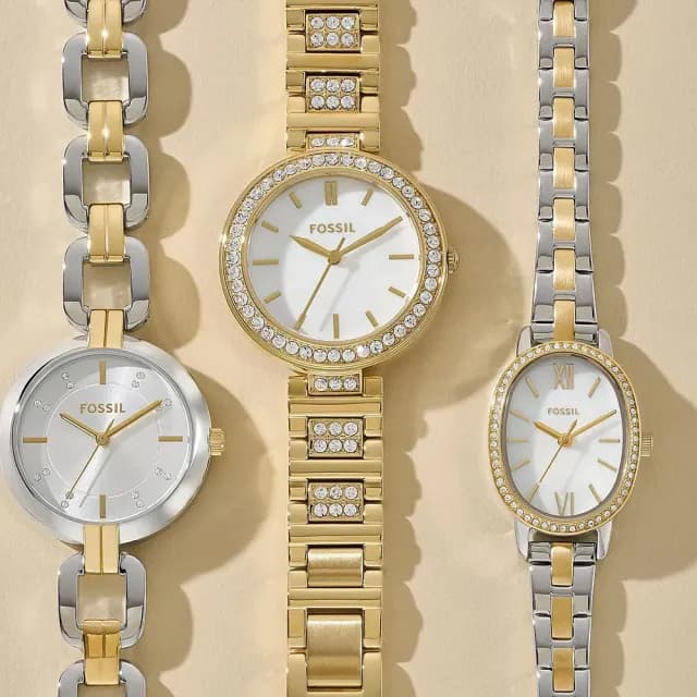 【FOSSIL】Kerrigan 晶鑽大三針雙色女錶-銀x金/32mm 禮物 送禮 推薦(BQ5000)