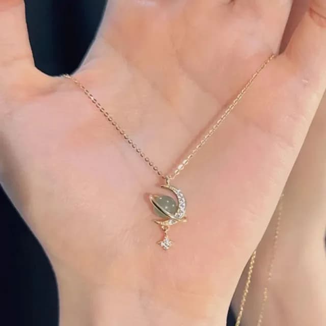 【KT DADA】情人節禮物 和田玉 星球項鍊 高級感 閨蜜項鍊 情人節禮物 女生項鍊 925 純銀項鍊 飾品 生日禮物