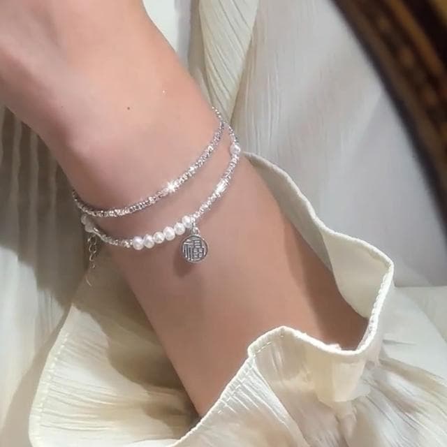 【KT DADA】簡約 韓國飾品  高級感 禮物 手鍊 手鍊女 925純銀 通體純銀 飾品 碎銀子 珍珠手鍊 招財納福
