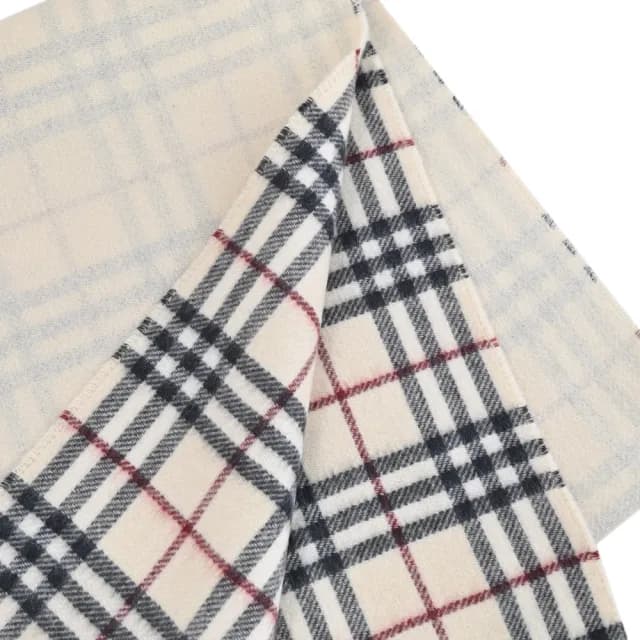 【BURBERRY 巴寶莉】英系經典格紋100%喀什米爾羊毛保暖雙面披肩長圍巾(米白)