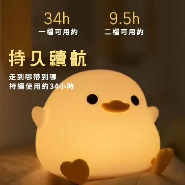 【柔光陪伴】來打我鴨拍拍燈(小夜燈 床頭燈 USB 伴睡 紓壓 禮物 房間 宿舍 雙檔  節能續航 定時 輕捏即亮)