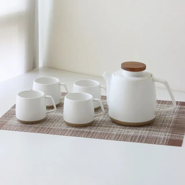 【Just Home】沐光純白陶瓷茶具組-1個壺+4個茶杯(茶具組 泡茶組 茶壺 茶杯)