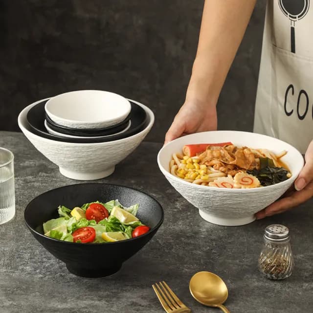 【渥思】法式石紋陶瓷斗笠碗7吋(飯碗.餐具.陶瓷碗.拉麵碗.深碗)